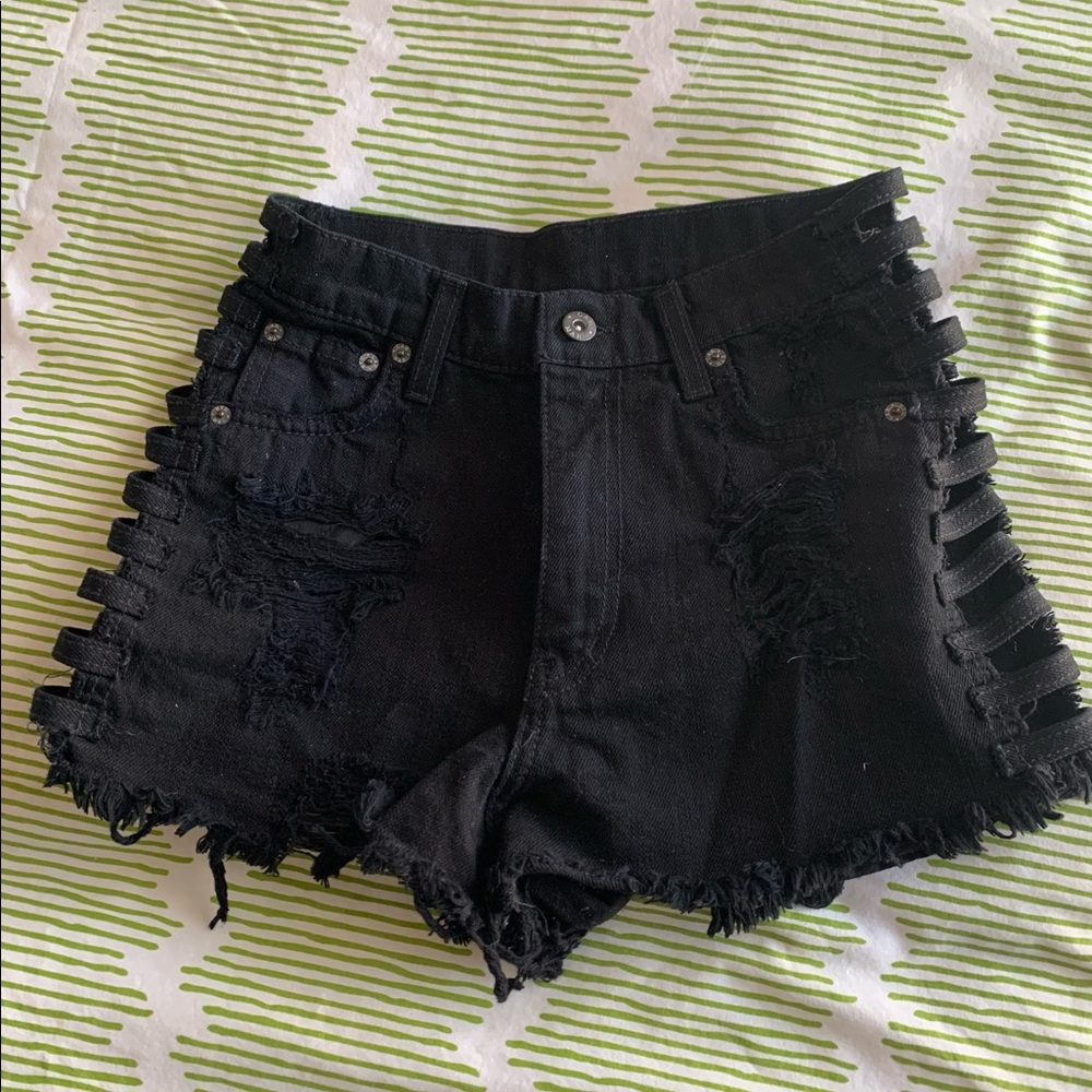 LF Carmar High Waisted Black Denim Shorts w/ Slits